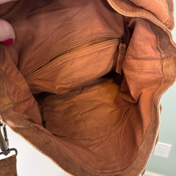 We The Free People Crossbody Shoulder Bag Suede Brown Flap 3 Tone Convertible - Picture 13 of 14